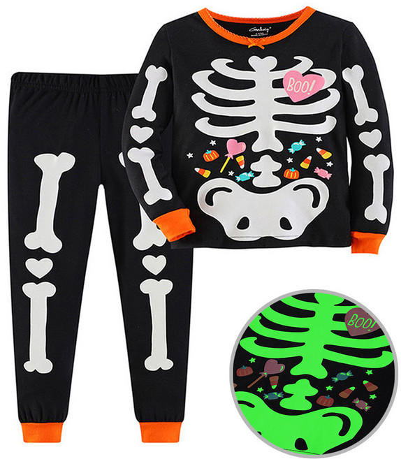 라움리에 여아 남아 가을 겨울 긴소매 할로윈 의상 야광 해골 내복