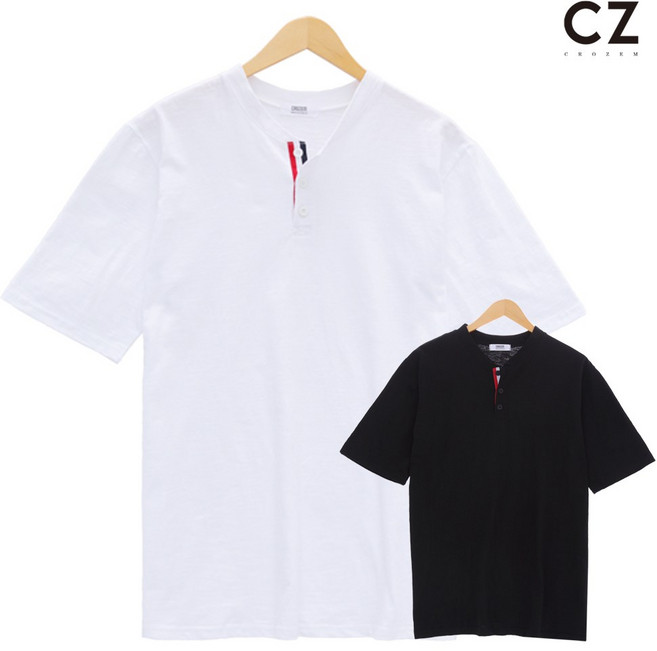 크로젬 3버튼 테이프 헨리넥 반팔티 CRZTS 421