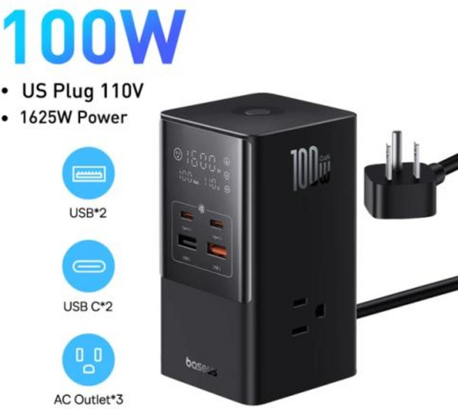 베이스어스 Baseus 고속 USB 충전기 멀티탭 데스크탑 충전 스테이션 서지 보호대 100W 6 in 1, 60m, 1개, 없음