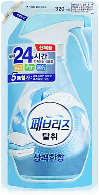 페브리즈 섬유탈취제 강력탈취 상쾌한향 리필, 320ml, 1개