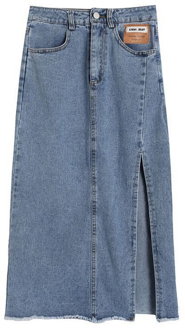 Helena高腰側開叉牛仔A字裙 中長款 大尺碼顯瘦百搭包臀裙