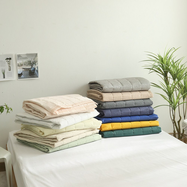 쿨 시어서커 고정밴딩 여름 침대패드, 차콜