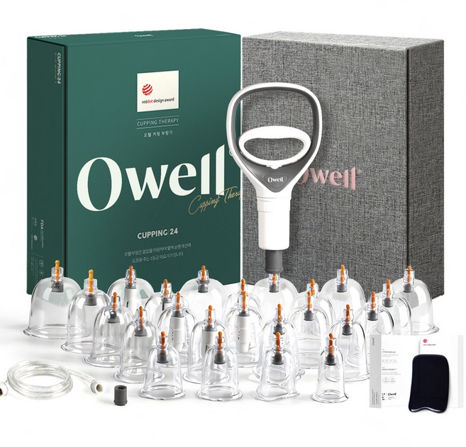 오웰 프리미엄 부항기 풀세트+연결호스+핸들펌프+부항컵, 24개