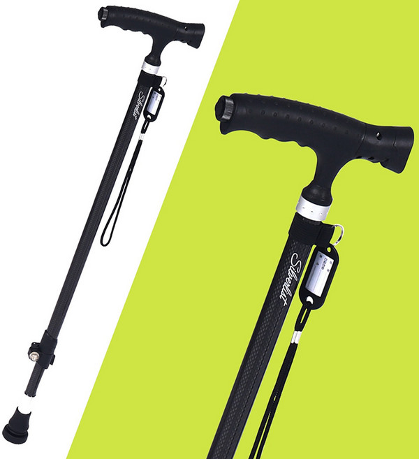 모두의브랜드 실버리스트 220g 프리미엄 3K 리얼카본 지팡이 노인 어르신 의료용 접이식 네발 할머니지팡이, 카본블랙, 1개