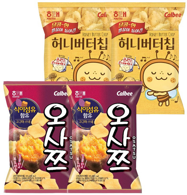 해태제과 오사쯔 100gx2+허니버터칩 100gx2 묶음행사, 1세트, 120g