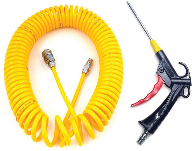 노랑코일 에어호스 8파이 7.5M + 고급 PVC에어건 100, 1개, 본품(배터리없음)