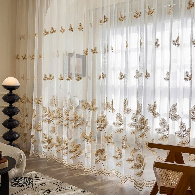 혜신 대형 2장 레이스 나뭇잎 자수 커튼 아일렛형