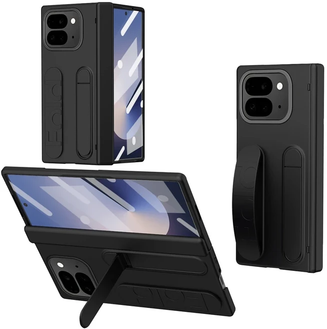 Google Pixel 10 Pro Fold 케이스 ELVEV 고급 PU 가죽 소프트 실리콘 손목밴드+스크린 프로텍터 스타일러스, 01 구글 픽셀 10 프로 폴드, 01 Black-with Pen