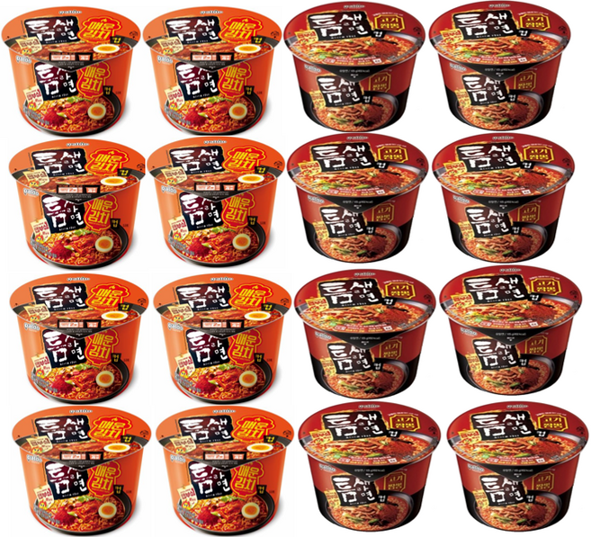 팔도 틈새라면 큰컵 세트[고기짬뽕 + 매운김치], 16개