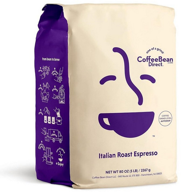 Coffee Bean Direct 슈퍼 다크 에스프레소 원두 커피 강렬 대담한 맛 베리 로스트 2.3kg5파운드 백 1팩 240010, 80온스(1개입), 이탈리안 로스트 에스프레소(그라운드)