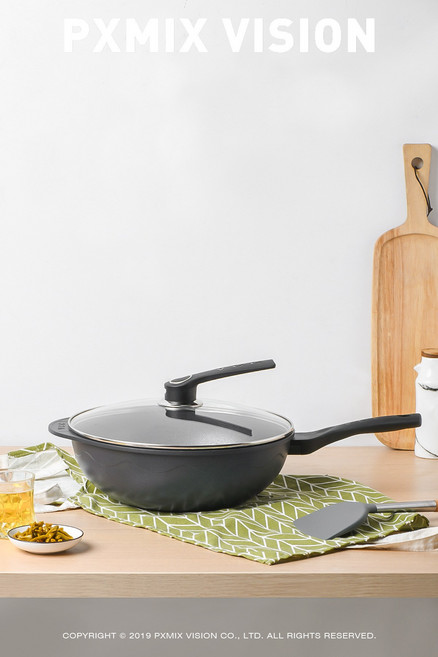 VCC 논스틱 쿠셔닝 가정용 웍 인덕션 가스겸용 웍, 블랙, 34cm, 1개