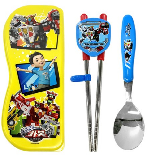 르번 헬로카봇 스푼양손 교정 젓가락 세트, 혼합색상, 수저 + 젓가락 + 케이스, 1개