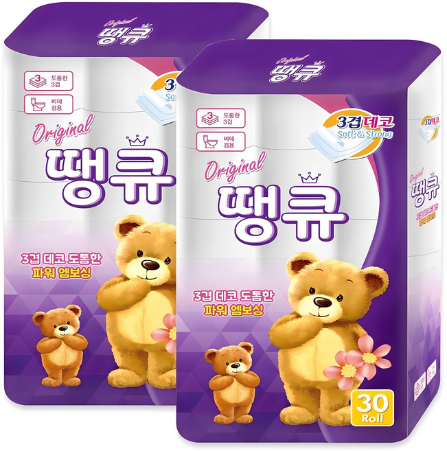 Original 땡큐 화장지 3겹 30롤 x 2팩, 14m, 2개