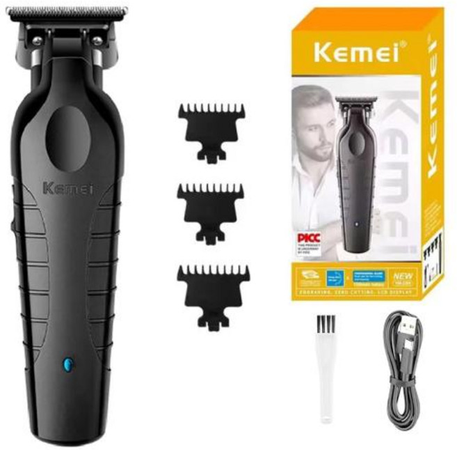 Kemei 제로 블레이드 헤어 트리머 남성용 전문 수염 전기 클리퍼 충전식 커팅 머신 이발소, 2) With box