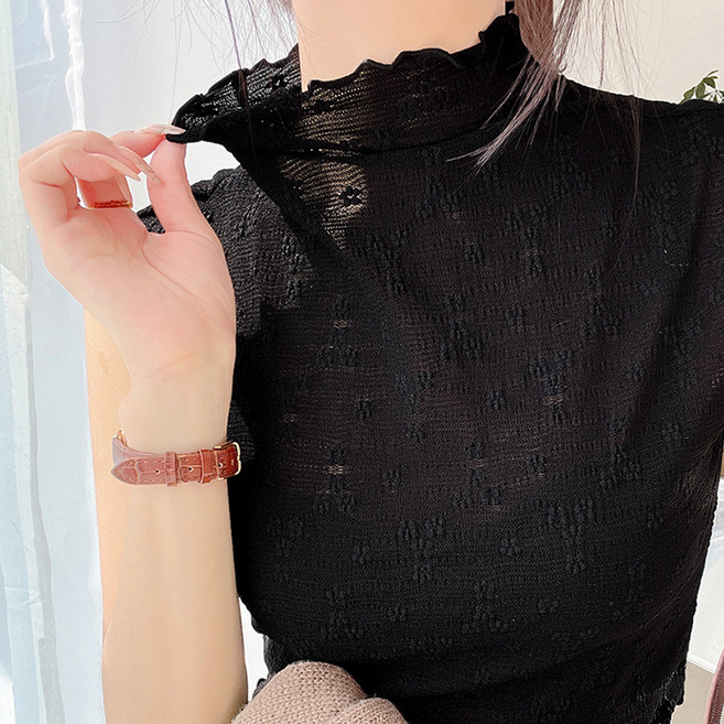 플라워 자수 목폴라 민소매 블라우스 516