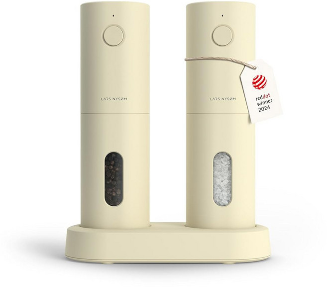 LARS NYS M 전기 소금 및 후추 그라인더 세트 USB 충전식 자동 밀 LED 조명으로 리필 가능한 스파이스 셰이커 거칠기 조절 가능 세라믹 그라인더(순백색), Set of two electric mills, Carbon Black/Pure White, 1개