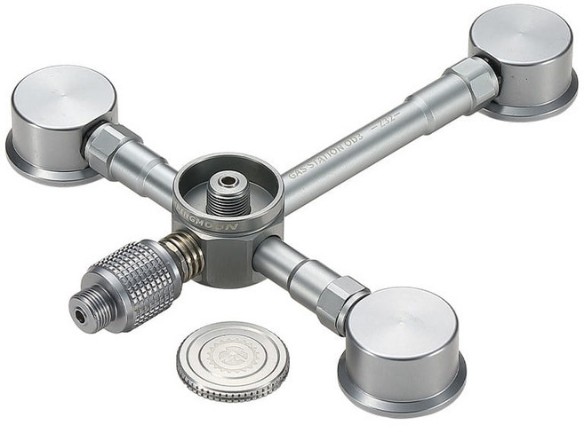 이와타니 히터 난로 이소가스 스테이션 3IN2 3구 버너 가스 분배기, 1개, 실버