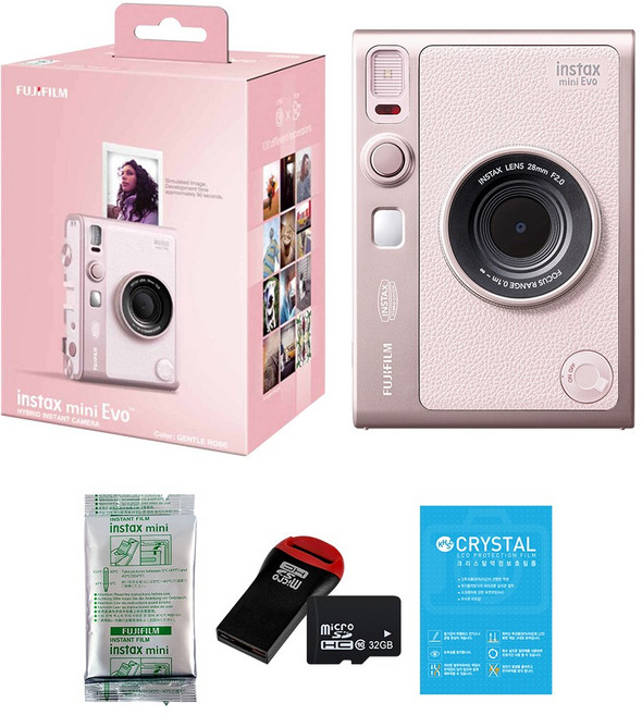 인스탁스 미니 에보 즉석카메라 + 미니필름 1팩/액정필름+SD카드, 1세트, 젠틀로즈
