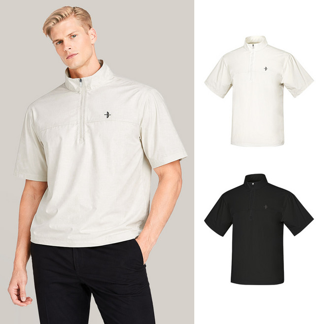 빌트모아 남성 여름 골프웨어 우븐 집업 시원한 소재 반팔 티셔츠