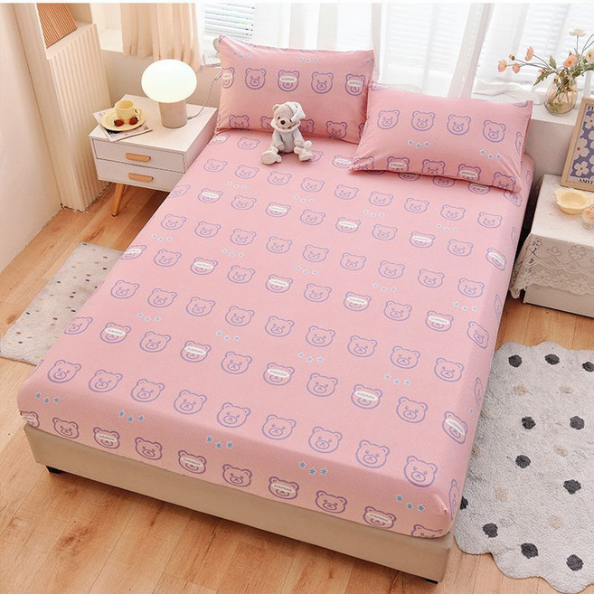 兒童床床笠 床笠 兒童床墊套 純棉全包單件 嬰兒床床單, 粉大貓 秋冬加厚款 ,60*110 厚3-9cm, 1個