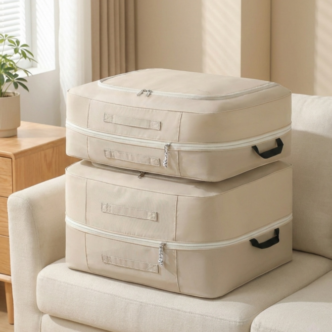 스미제작 이불 압축 파우치 압축팩 정리 보관, 2개, 베이지