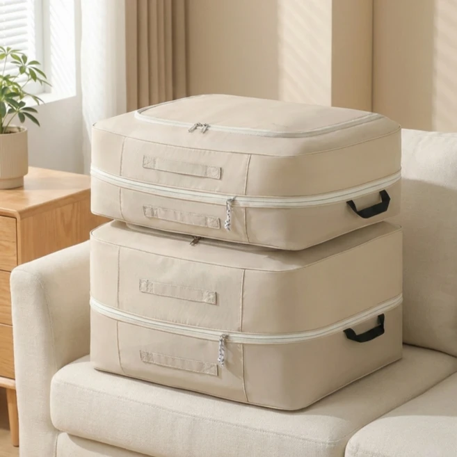 스미제작 이불 압축 파우치 압축팩 정리 보관, 2개, 베이지 - 쿠팡