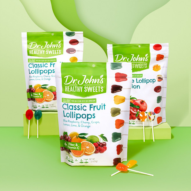닥터존스 클래식 후르츠 롤리팝 자일리톨 비타민C 치아모양 캔디, 454g, 3개