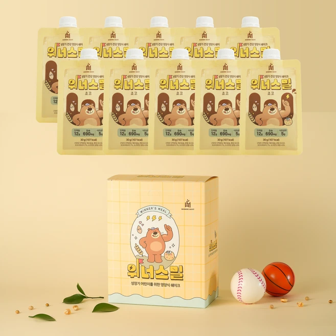 [합성첨가물 NO] 위너스밀 키즈 아침 식사대용 영양식 쉐이크 파우치 초코맛 단백질 칼슘 식이섬유 비타민, 10개, 30g - 쿠팡