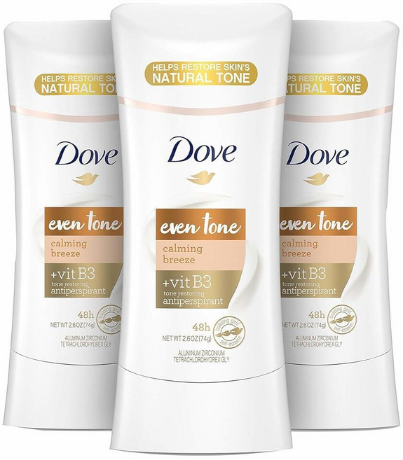 균일한 피부톤을 위한 Dove Even TON 온e 땀 억제 데오도란트 하루 종일 지속되는 느낌을 진정 브리즈 스웨트 블록 3개입 프레시 73.7g(2.6 온스) 185009