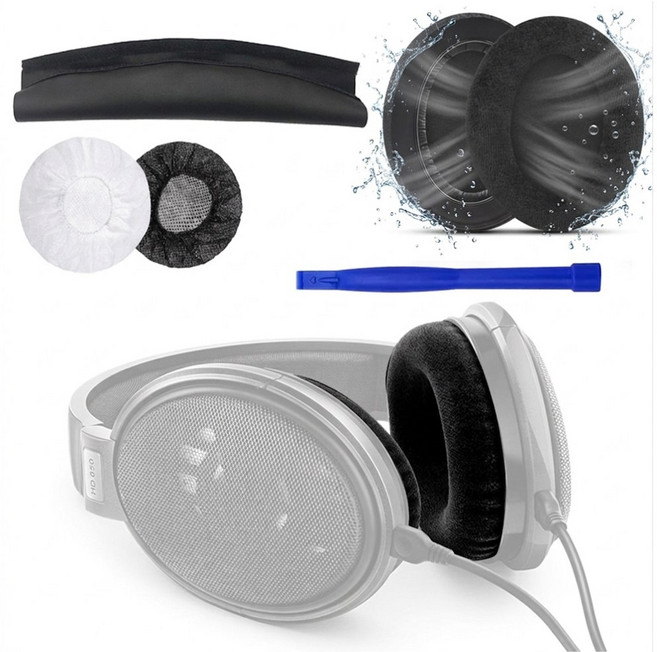 호환 김가루방지 패브릭 젠하이저 HD650 HD600 HD660S HD545 HD525 HD535 이어패드 교체용 쿠션 4종 풀세트, 블랙, 1세트, n1739
