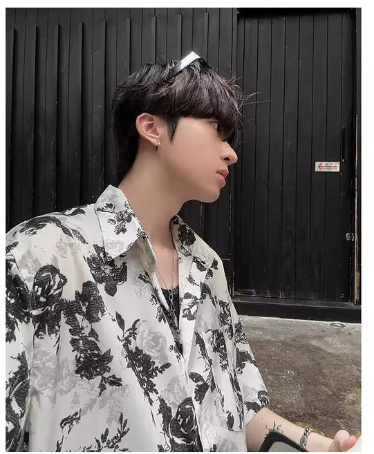 【冰絲扎染】夏威夷襯衫 短袖襯衫 男款襯衫 復古襯衫 潮流襯衫 冰絲面料 水墨扎染印花 美式復古風 夏季透氣百搭