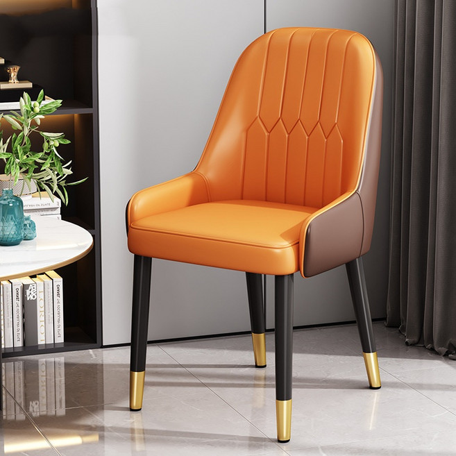 ANYOU 소프트 가죽 식탁의자 2p 고급 두툼한 등받이 카페 인테리어 의자, 2개, 오렌지+커피