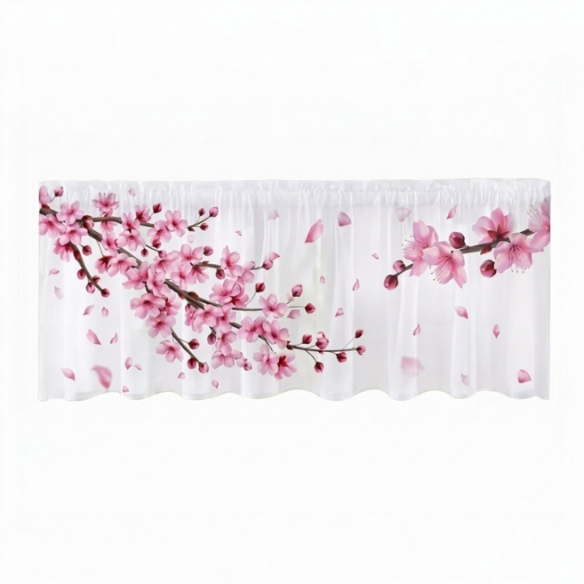 창문 주방 바란스 장미 벚꽃 플라워 커튼
