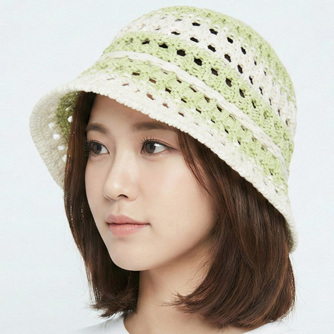 베이직엠 여성 여름모자 버킷햇 컬러풀 스트라이프 여름 니트