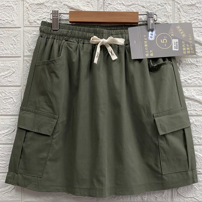 涼感機能工裝褲裙 鬆緊腰多口袋設計 休閒短裙
