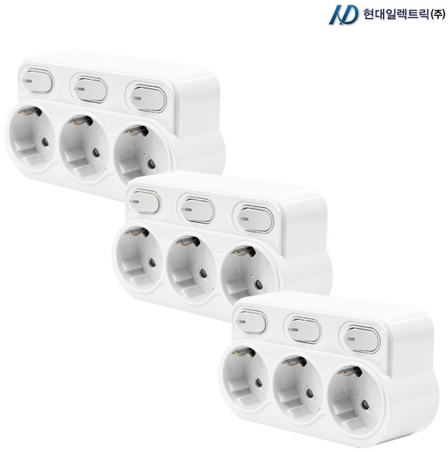 현대일렉트릭 절전형 스위치형 회전멀티탭 개별 3구 HT116, 13.4cm, 3구 절전, 3개
