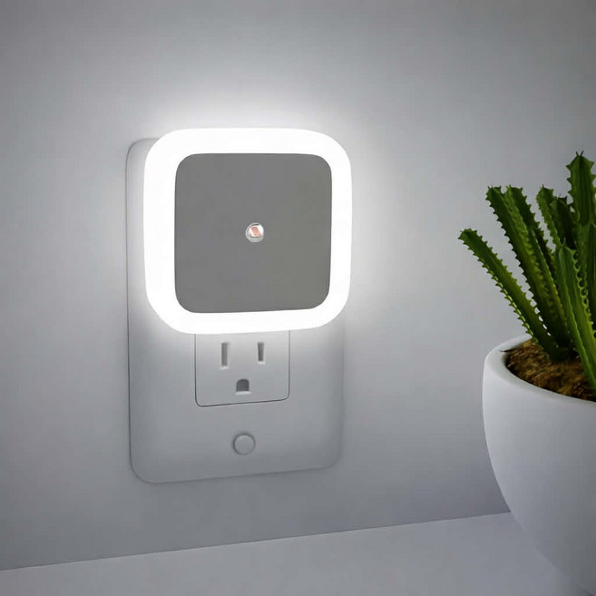 광센서 LED 무드등 자동 점등 콘센트 수면등, 하얀 빛
