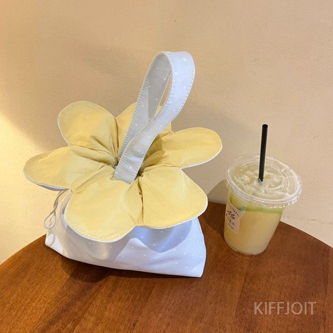 KIFFJOIT 꽃모양 버킷백, 블루 옐로우