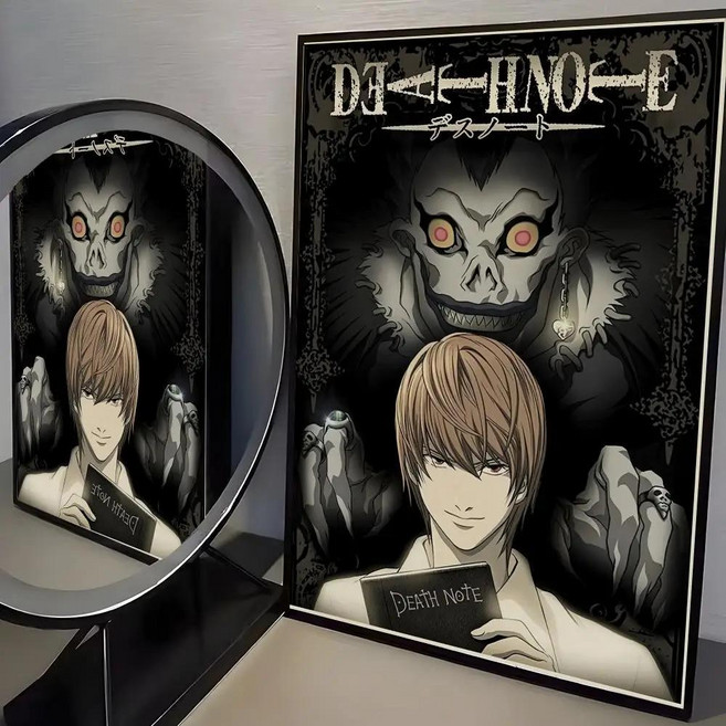 애니메이션 데스노트 그림 캘리그래피 면 캔버스 포스터 거실용 커피숍 장식, 1개, 6. Black13 / B. 30X40cmFram...