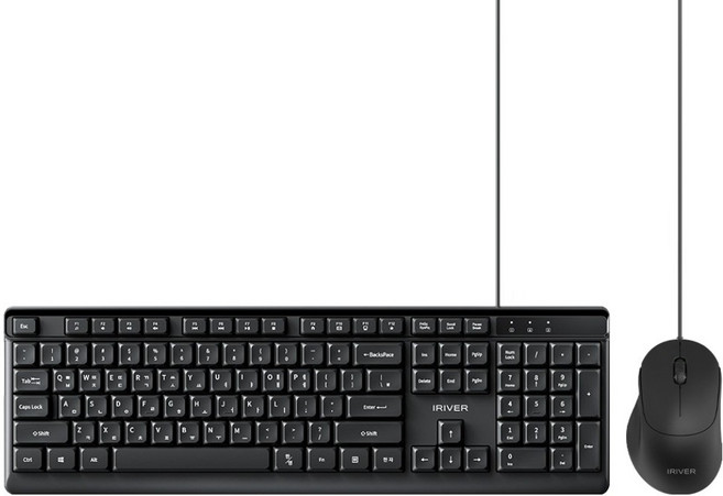 아이리버 항균처리 오피스 기어 생활방수 키스킨 저소음 유선키보드 + 무소음 마우스 세트, 블랙, KM101, 일반형