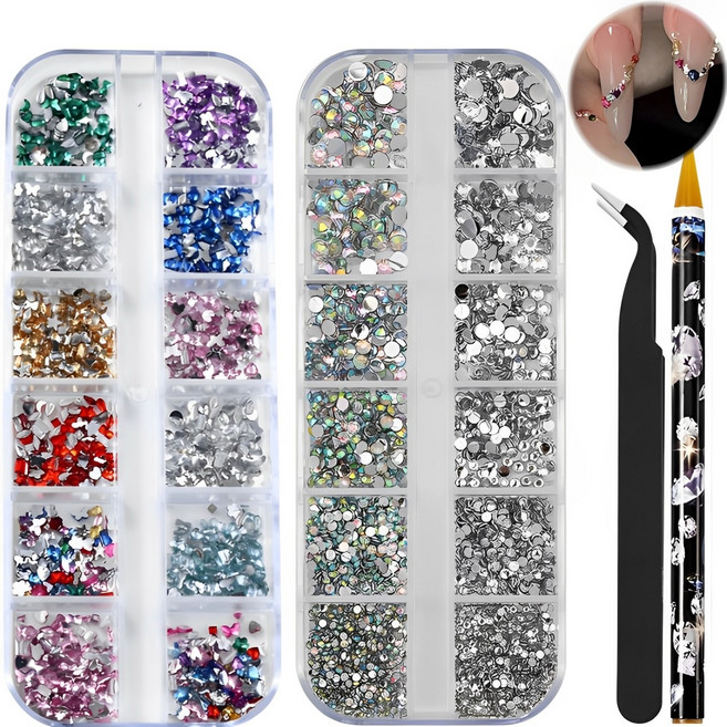웨젼 네일 파츠 스톤 크리스탈 24칸 믹스 세트, 1개, 혼합색상