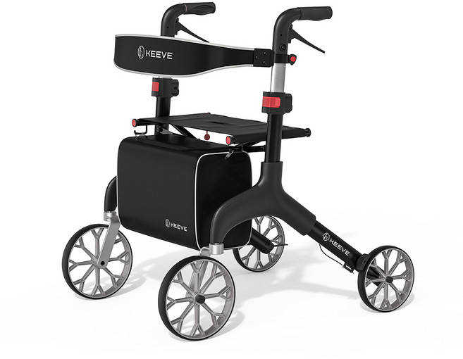 키브 특허받은 성인용 롤레이터 보행기 어르신 실버카 보조보행기 KV-1 블랙 (무광 매트 블랙), 1개