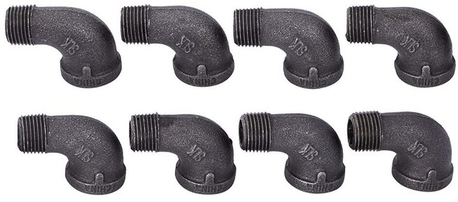 1.3cm(1/2인치) 스트리트 엘보 45도 피팅 PIPE DECOR 블랙 전성 철 표준 파이프 니플 및 일반 배관 적용 빈티지 DIY 가구에 적합 8팩, 1/2 in. 90 Degree Street Elbow, 8