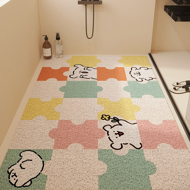 피제이와이 캐릭터 욕실 화장실 미끄럼방지 물빠짐 자연건조 매트, 퍼즐(60*90), 1개