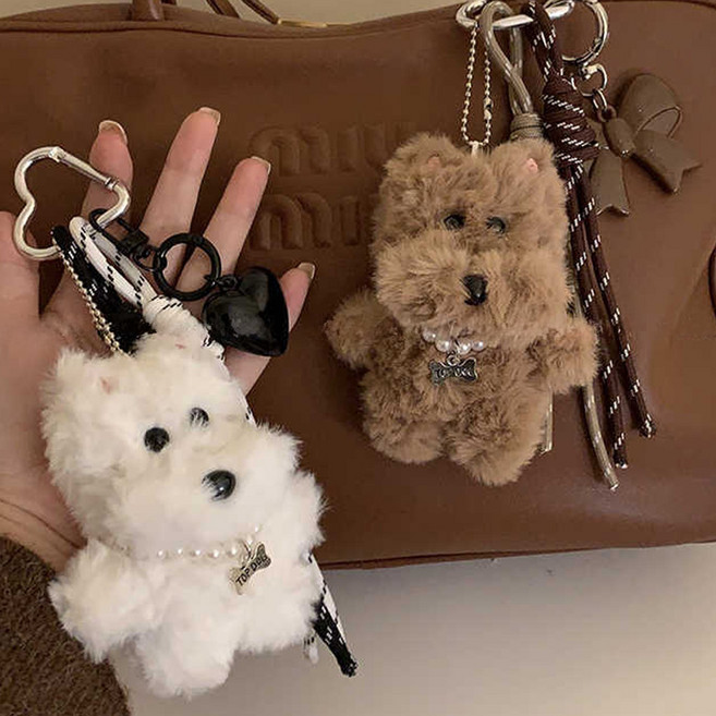 후암마켓 강아지 하트 리본 끈 키링 가방고리 장식