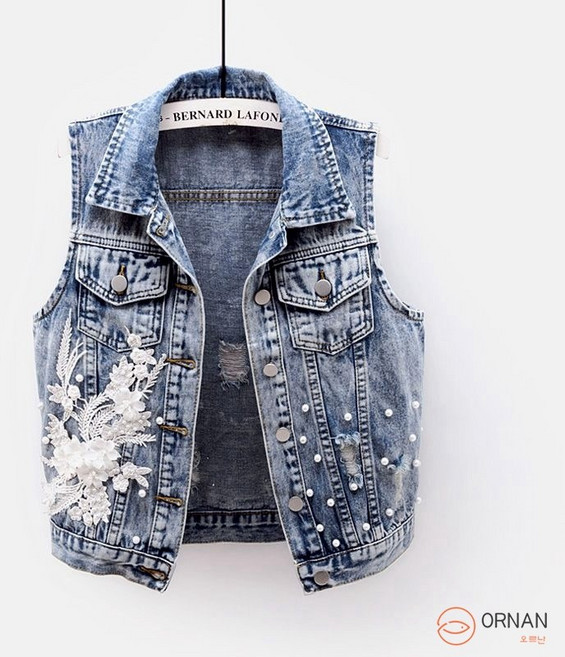 오르난 여성 스팽글 반짝이 데님 청조끼 TZ301