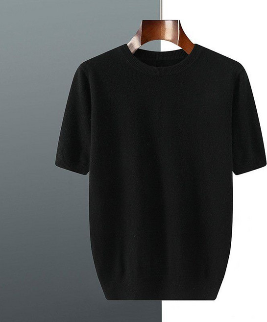 티류으스 남성 캐시미어 니트 반팔 라운드넥 캐주얼 스웨터 ZA