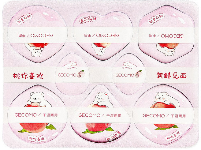 GECOMO 복숭아 시리즈 퍼프 세트 (파우더/쿠션 퍼프 8개입), 1개, 분홍색