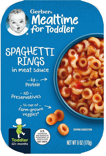 거버 릴 링 스파케티 인 미트 소스 이유식 Gerber Lil' Meals Spaghetti Rings in Meat Sauce Toddler Food 6 Oz Tray (Pac, 6개