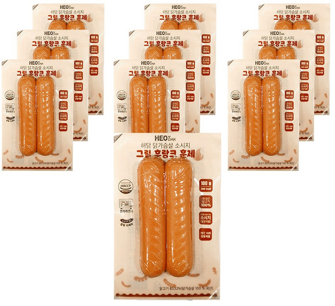 허닭 닭가슴살 소시지 칼집소시지 (그릴후랑크) 100g 훈제, 10개
